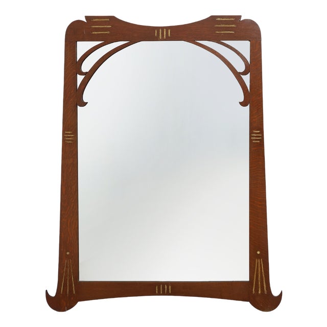 Art Nouveau Mirror in Oak with Gilded Inlay, France, 1915 For Sale