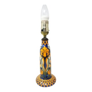 Antique Jules Verlingue Faience Lamp - Hand Painted Irises - 9" Tall -Signed Jv - France For Sale