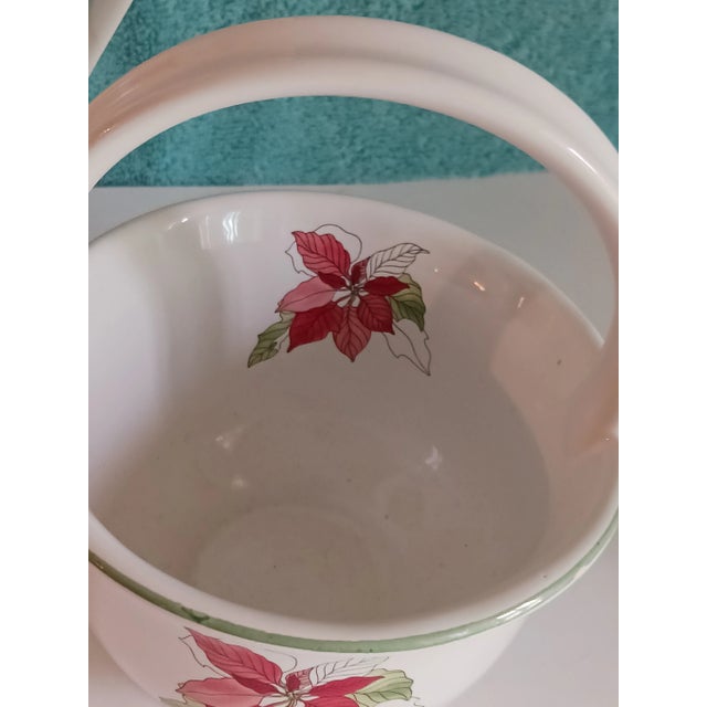 Contemporary Vintage Christmas Holiday Ceramic "Poinsettia" Coffeepot and Candy Basket by Block, Portugal 1982 For Sale - Image 3 of 7