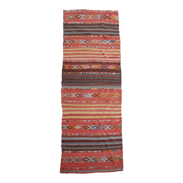 1970s Vintage Handmade Wool Cotton Red Runner Rug For Sale