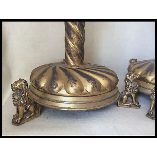 Pair Antique 19thC Victorian, Gothic Candlesticks Lions Dore Bronze For Sale - Image 4 of 12