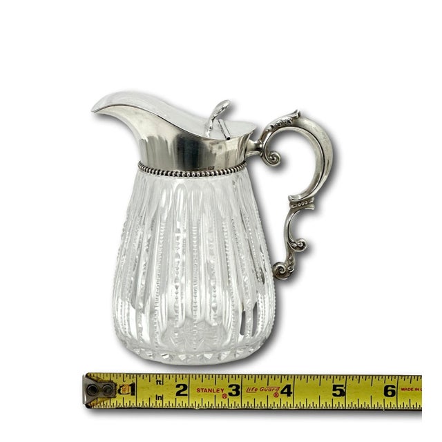 1890s American Antique Victorian "Brilliant" Hand Cut Crystal & Sterling Silver Mounted Maple Syrup Pitcher For Sale - Image 12 of 12