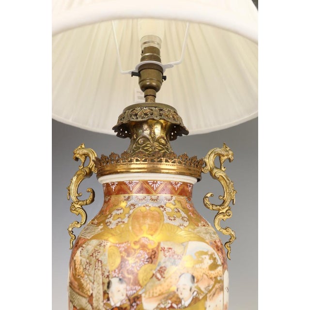 Large Japanese Satsuma Table Lamps in Gilt Bronze Ormolu Mounts, Meiji Period c.1880 by Unknown for Unknown, Set of 2 For Sale - Image 8 of 18