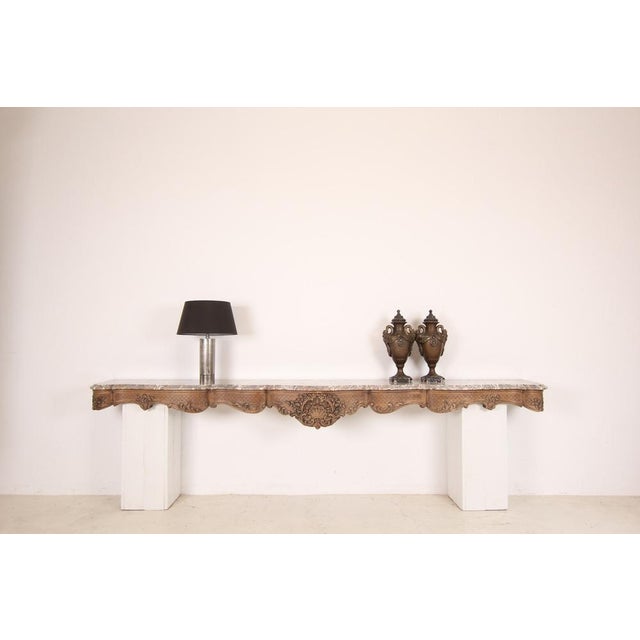 Baroque Large Liégeoise Carved Oak and Marble Wall-Mounted Console, Late 19th Century For Sale - Image 3 of 18