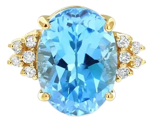 11 Carat Blue Topaz Diamond Cocktail Ring, Size 6