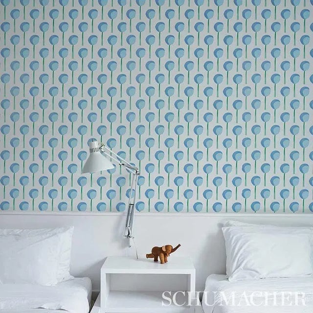 Contemporary Schumacher X Peg Norriss Topiary Wallpaper in Bluebell - 10 Yards For Sale - Image 3 of 4