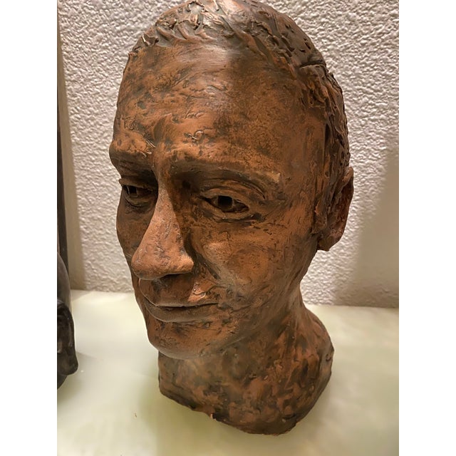 Original colored chalkware head sculpture of a man" (Head - male portrait) sculpted in terracotta. signed M.S.H 1999