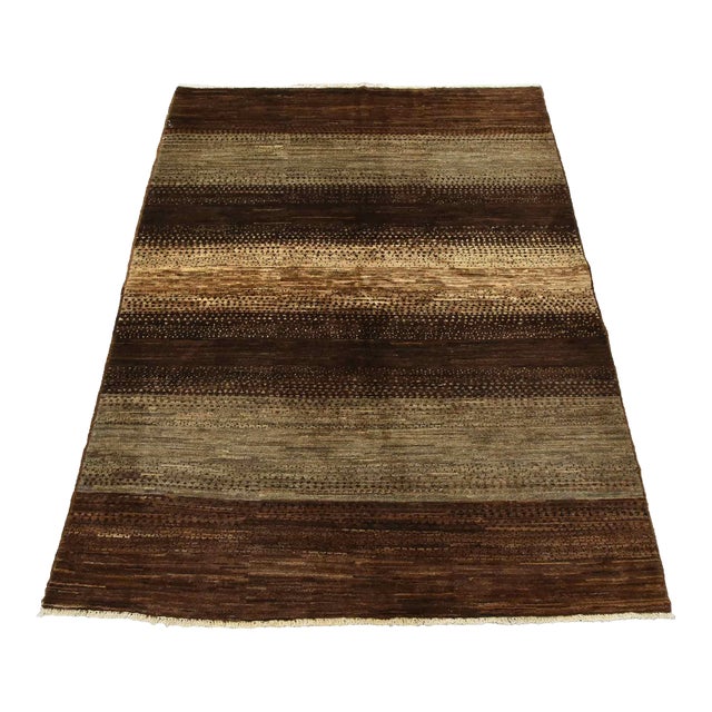 Gabbeh Rug 5′ X 6’4” Brown Gray Wool Contemporary Hand-Knotted Carpet For Sale