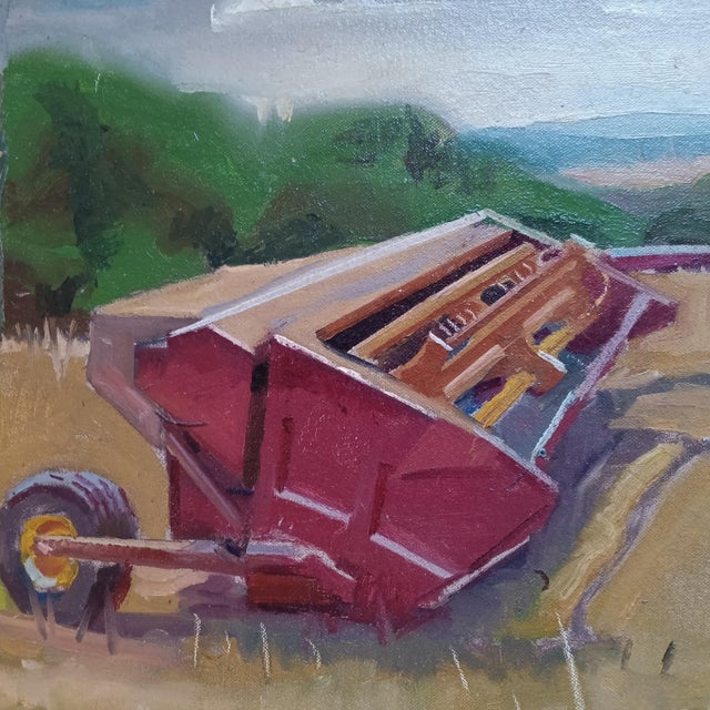 Harvesting the Hay in His Favorite Field Original Oil Painting For Sale - Image 4 of 5