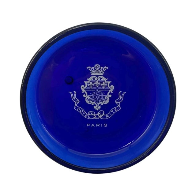 Vintage Ritz Paris Hotel Cobalt Blue Glass Dish Silver Stand Ashtray France For Sale - Image 9 of 13