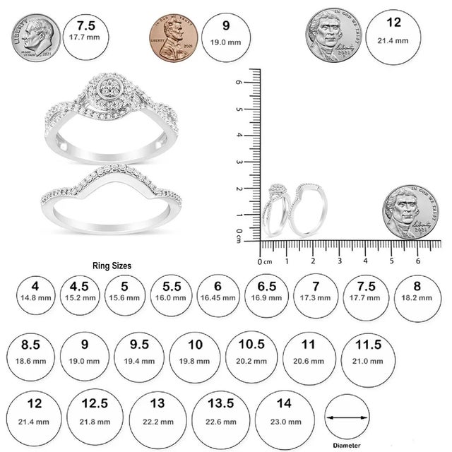 .925 Sterling Silver 1/6 Cttw Diamond Composite Halo and Split Shank Bridal Set Ring and Band (I-J Color, I3 Clarity) - Size 11 For Sale In New York - Image 6 of 6
