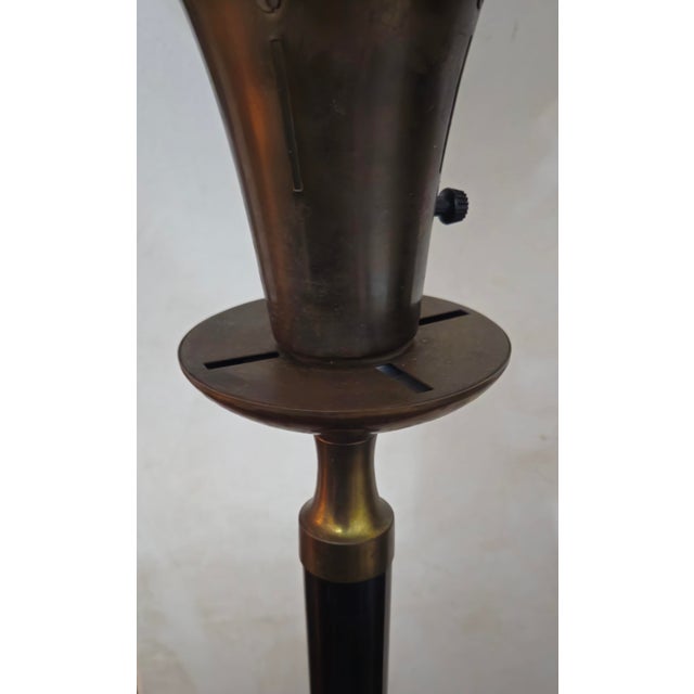 Metal 1930s Art Deco Torchiere Brass Trumpet Shade Floor Lamp For Sale - Image 7 of 12