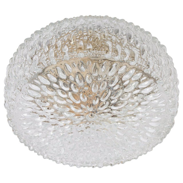 Large Round Textured Glass Ceiling Light attributed to Limburg, Germany, 1970s For Sale - Image 10 of 10