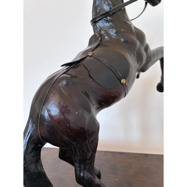 1930s VIntage Handcrafted Leather Horse Statue With Brass Appointments For Sale - Image 5 of 14