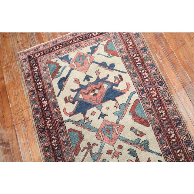 Asian Antique 19th Century Ivory Tribal Heriz Serapi Runner - 2'10" x 13'1" For Sale - Image 3 of 12