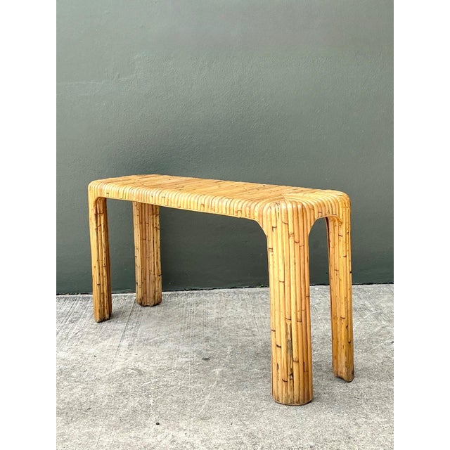 Mid-Century Modern Vintage Rattan Waterfall Console Table For Sale - Image 3 of 12