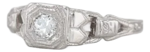 Vintage 0.14ct Transitional Cut Diamond Engagement Ring 18k White Gold Size 5