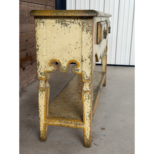 Vintage Rustic Spanish Colonial Style Distressed Console Table With Drawers For Sale - Image 4 of 12
