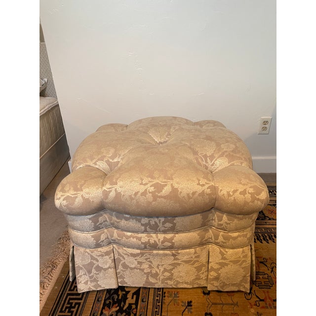 Robert Allen 1990s Tufted Ottoman With Skirt - Robert Allen Upholstery For Sale - Image 4 of 13