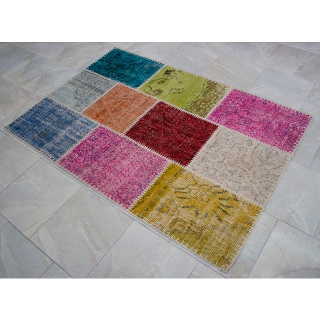 Vibrant Pink & Red Turkish Rug Hand Knotted Handstitched Floor Art Room Decor - 4'x5'11" For Sale - Image 16 of 17