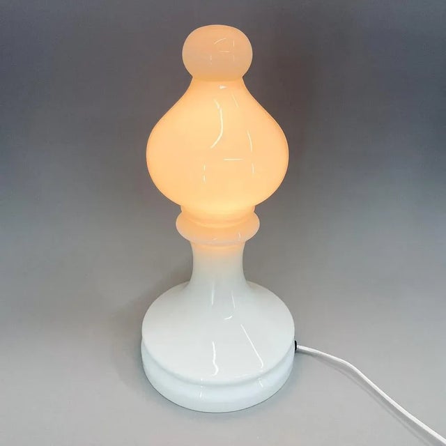 White All-Glass Bishop Table Lamp attributed to Ivan Jakes, 1970s For Sale - Image 8 of 12