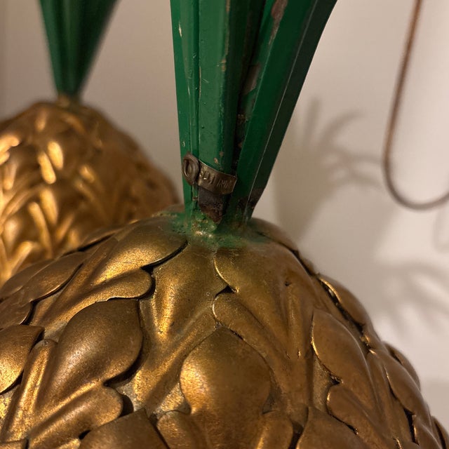 1950s Vintage Tole Pineapple Topped With Green Palm - Sold as a Pair For Sale - Image 5 of 10