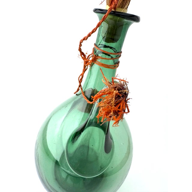 Vintage Italian Green Glass Wine Demijohn Decanter For Sale - Image 4 of 9