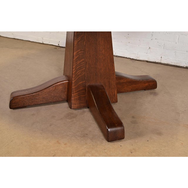 Limbert Antique Mission Oak Arts & Crafts Pedestal Extension Dining Table, Newly Refinished For Sale In South Bend - Image 6 of 14