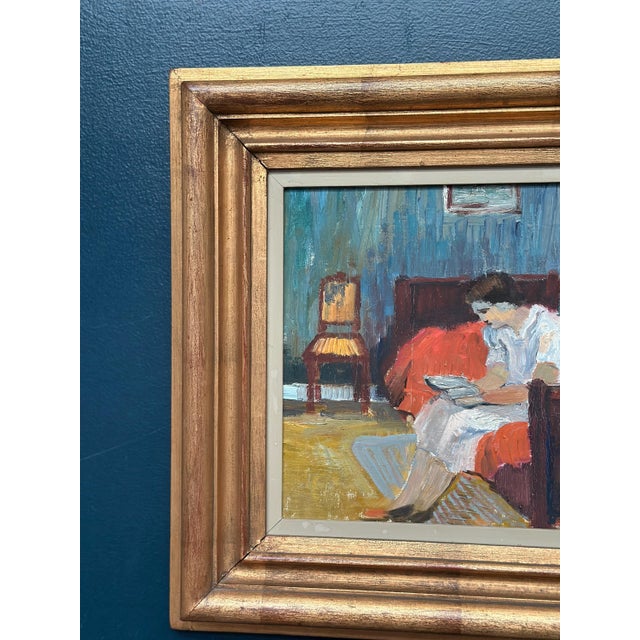Modern Lady Reading a Book, 1950s, Oil Painting on Canvas, Framed For Sale - Image 3 of 14
