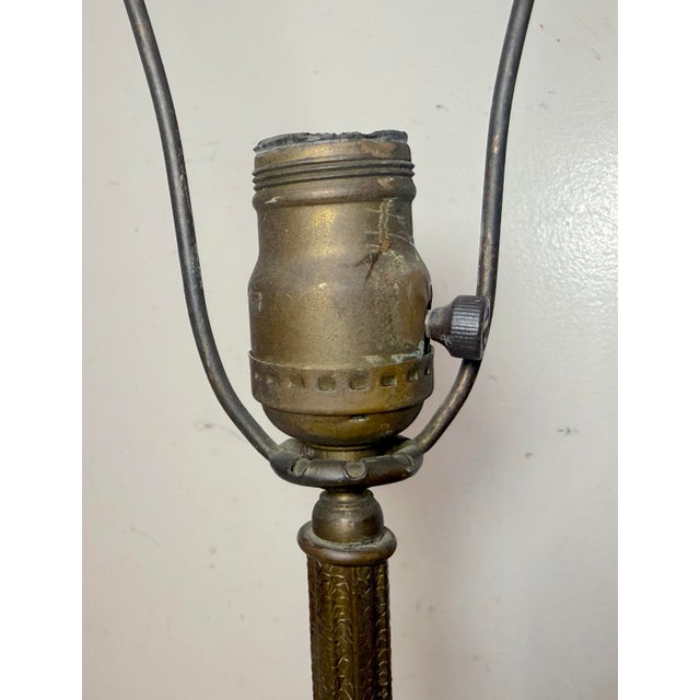 Antique Arts and Crafts Bronze Patinated Cast Iron Electric Table Lamp Light For Sale - Image 10 of 12