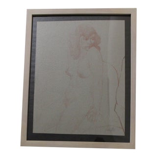 1980s "Reflecting" Drawing Figure Study in Sanguine by John Elliot, Framed For Sale