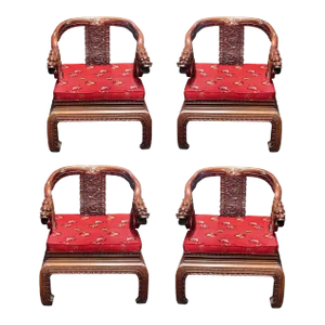 1950s Chinese Carved Wood Armchairs- Set of 4