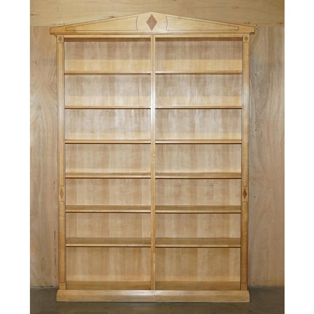Tall Satin Birch and Walnut Steeple Top Library Bookcases, Set of 2 For Sale - Image 3 of 18
