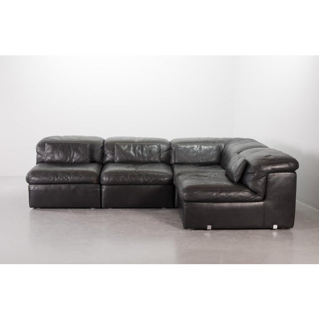 Black Modular Jeep Sofa in Grey Leather, 1970s, Set of 4 For Sale - Image 8 of 18