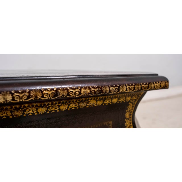 Animal Skin Leather Wrapped Gold Embossed Hollywood Regency Side Table For Sale - Image 7 of 15