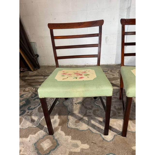 Mid 20th Century Set of 8 High Ladder Back Rosewood Tapestry Leg Dining Chairs For Sale - Image 11 of 17
