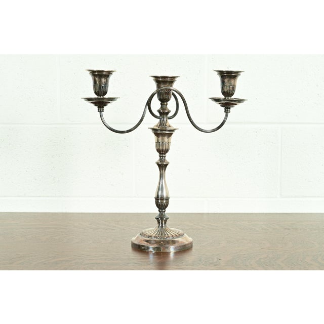 A gorgeous antique Victorian or English Traditional silver plate three-light candelabra In the manner of Tiffany & Co....