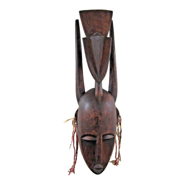 Early 20th Century Authentic Large Hand-Carved Wooden Bamana N'tomo Mask From Mali, West Africa For Sale