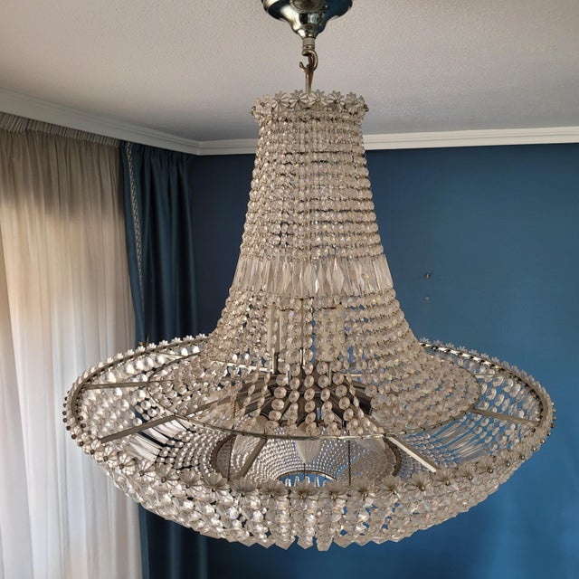 Metal Chandelier in Strass Crystal, Spain, 1970s For Sale - Image 7 of 18