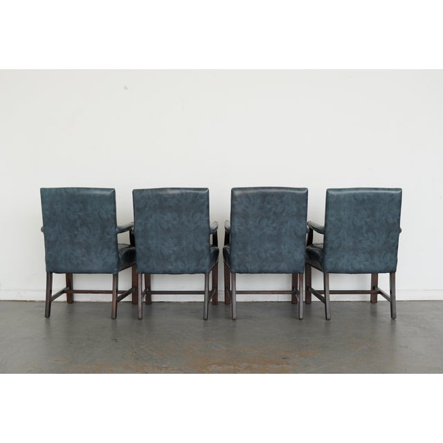 Traditional Late 20th Century Attributed to Hickory Leather Co. Capital Arm Chair (Set of 4) For Sale - Image 3 of 11