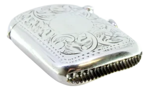 Curved Silver Matchbox with Engraved Plant Motifs