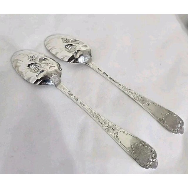 Georgian Sterling Silver Fruit Serving Spoons, London, 1737 & 1763, Set of 2 For Sale - Image 16 of 18