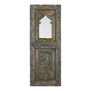 1990s Farmhouse Style Hand Carved Window With Mirror Wall Panel