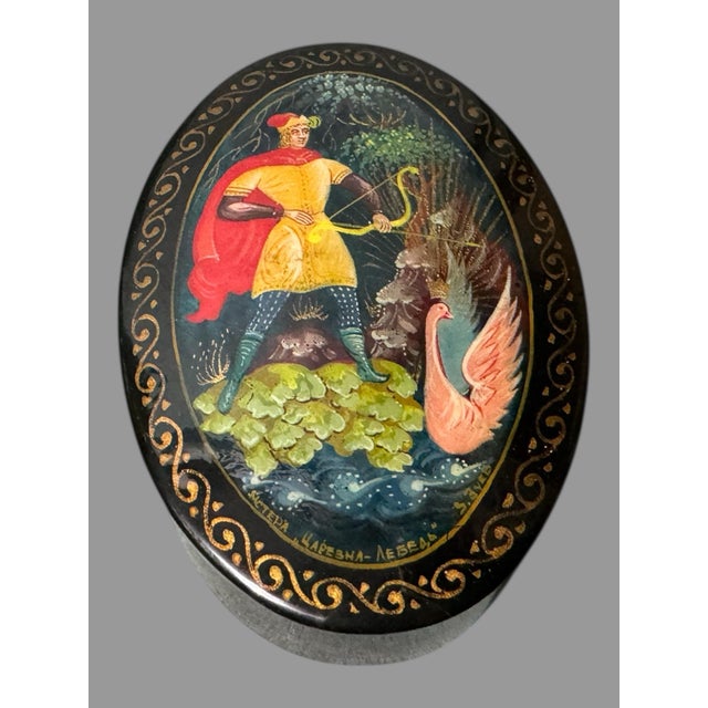 Mid 20th Century Vintage Hand Painted Lacquer Miniature Keepsake Box Tsar Saltan For Sale - Image 5 of 5