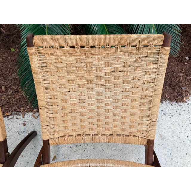 Hans Wegner Style Folding Rope Chairs Mid Century Modern Lounge Chairs Pair For Sale - Image 11 of 14
