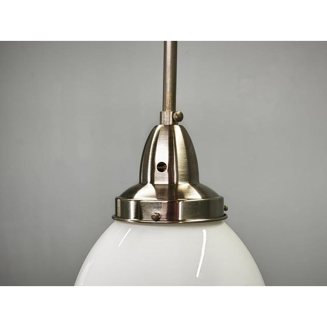 Vintage Czech Art Deco Opaline Glass and Chrome Pendant Lights, 1930s, Set of 2 For Sale - Image 3 of 16