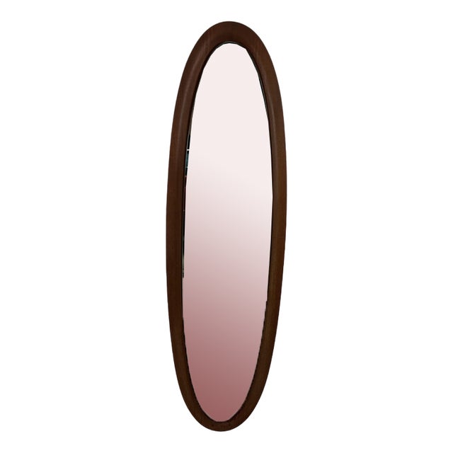 Large Oval Teak Mirror, 1960s For Sale