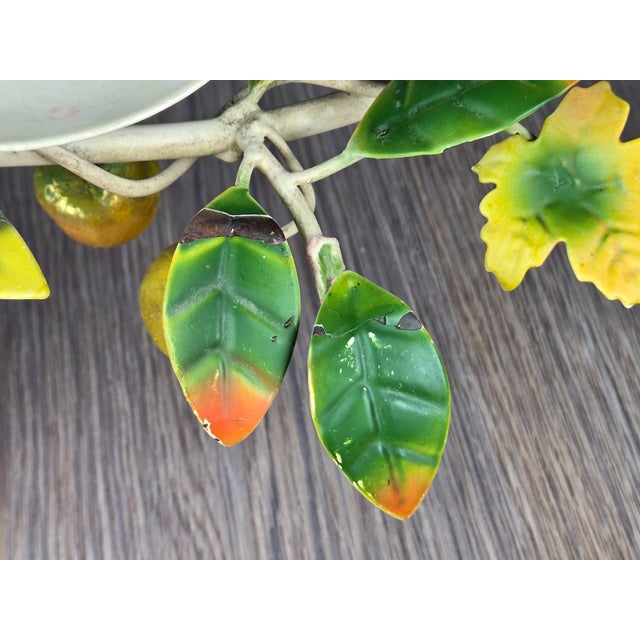 Late 20th Century Tole Hand Painted Metal & Iron Candle Holder, Pears Apples Grapes For Sale - Image 10 of 11