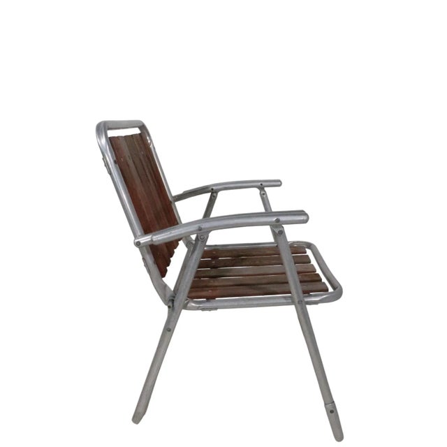 Pr. Vintage Aluminum and Wood Folding Lawn Chairs C 1960/70's For Sale - Image 4 of 11