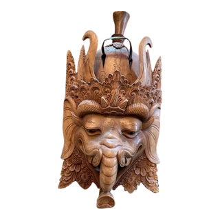 Mid 20th Century Hand-Carved Balinese Ganesha Mask (12) | Wood Elephant God Hindu Wall Art For Sale